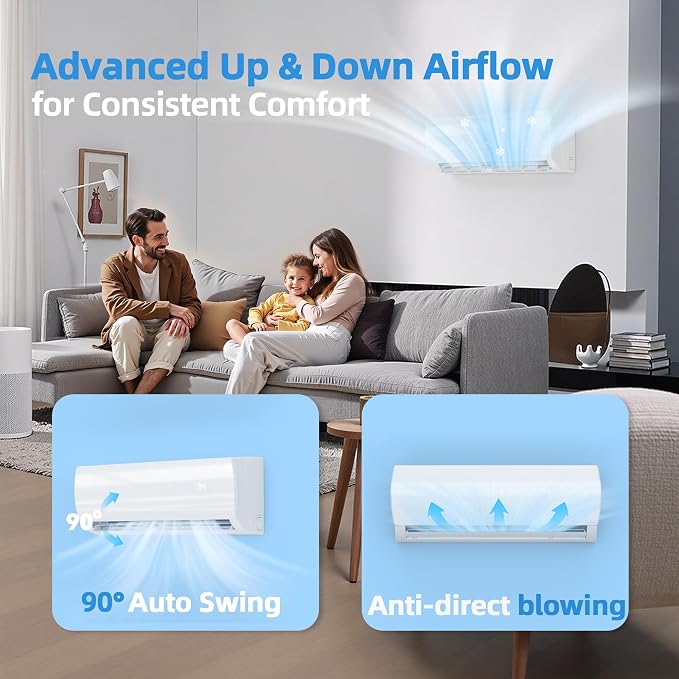 18000BTU Mini Split Air Conditioner & Heater with Inverter, 19 SEER2 230V Energy Saving AC Unit Cools Rooms up to 1250 Sq.