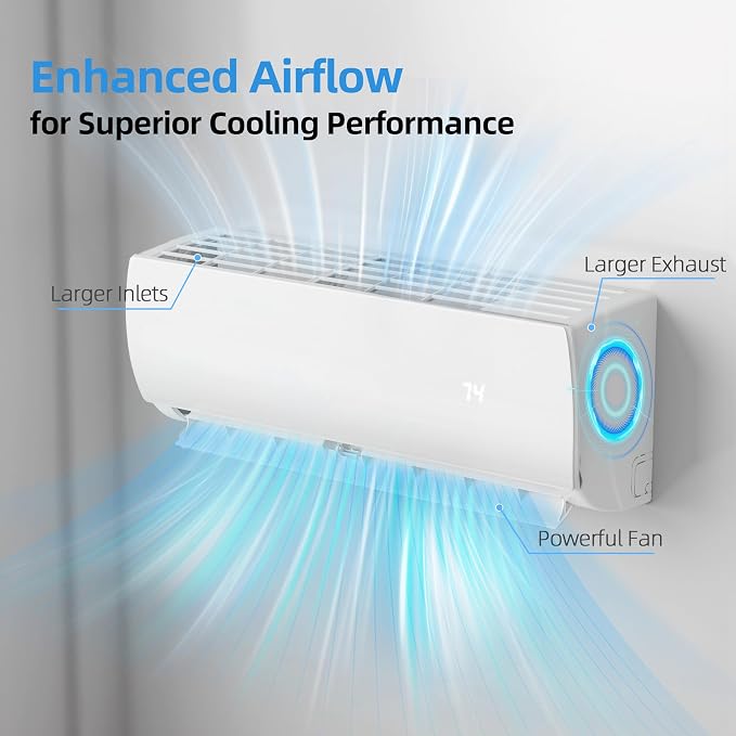 18000BTU Mini Split Air Conditioner & Heater with Inverter, 19 SEER2 230V Energy Saving AC Unit Cools Rooms up to 1250 Sq.