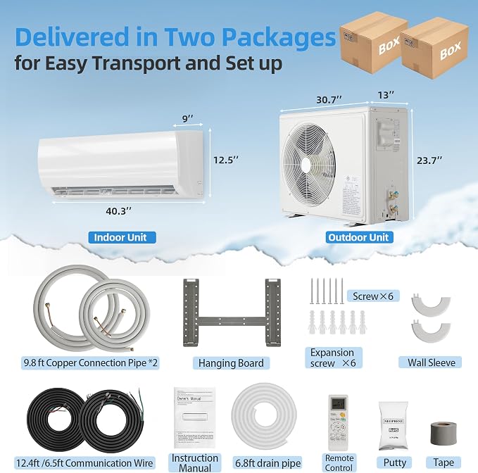 18000BTU Mini Split Air Conditioner & Heater with Inverter, 19 SEER2 230V Energy Saving AC Unit Cools Rooms up to 1250 Sq.