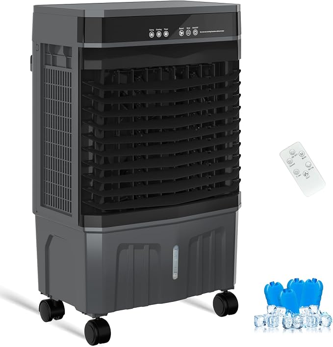 1800CFM Portable Swamp Cooler Indoor Outdoor, 3-in-1 Evaporative Air Cooler with 5.3Gal Water Tank, Remote & 12H Timer, 3