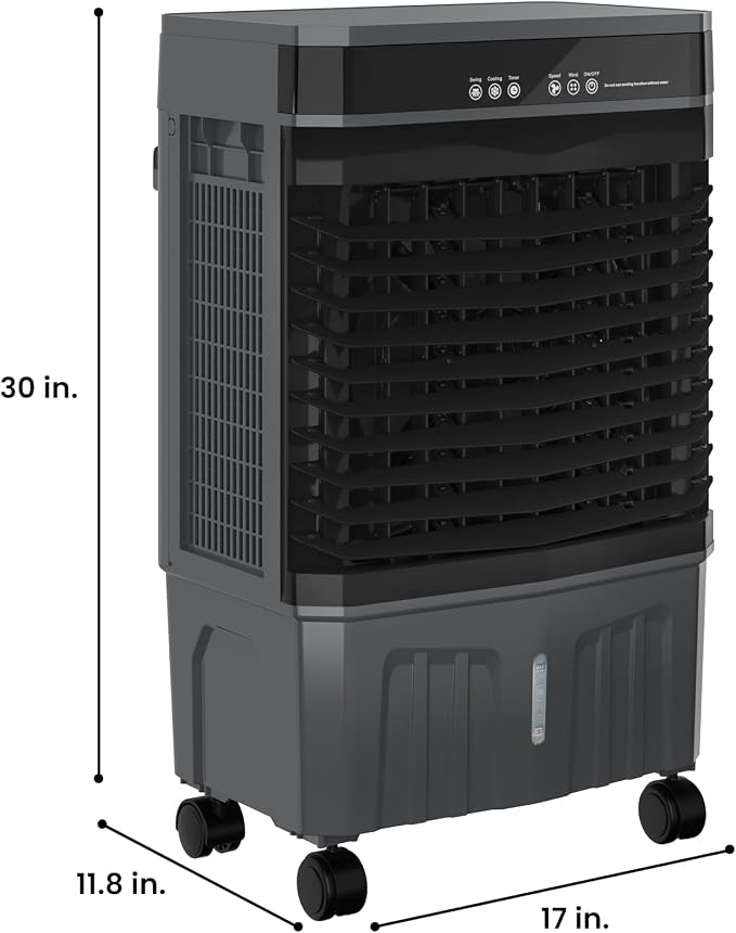 1800CFM Portable Swamp Cooler Indoor Outdoor, 3-in-1 Evaporative Air Cooler with 5.3Gal Water Tank, Remote & 12H Timer, 3