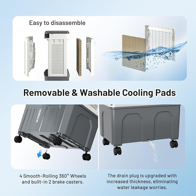 1800CFM Swamp Cooler, 5.3 Gal 3-in-1 Portable Evaporative Air Cooler with Remote, 120° Oscillation, 3 Speeds, 12H Timer, 4