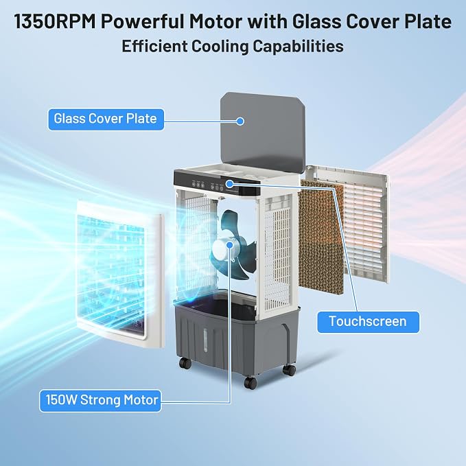 1800CFM Swamp Cooler, 5.3 Gal 3-in-1 Portable Evaporative Air Cooler with Remote, 120° Oscillation, 3 Speeds, 12H Timer, 4