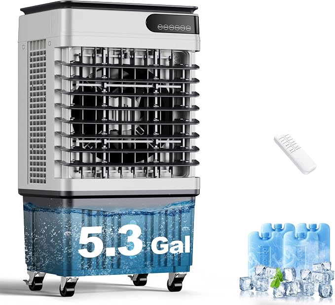 1800CFM Swamp Cooler,Evaporative Air Cooler with 5.3-Gal Water Tank,4 Ice Packs,Evaporative Cooler for Outdoor Patio Garage