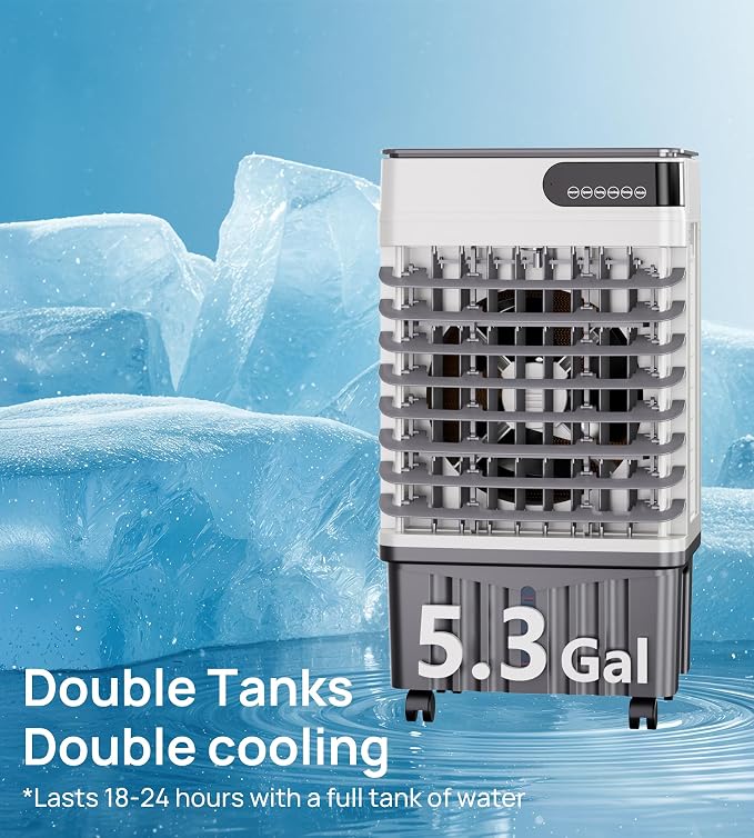 1800CFM Swamp Cooler,Evaporative Air Cooler with 5.3-Gal Water Tank,4 Ice Packs,Evaporative Cooler for Outdoor Patio Garage