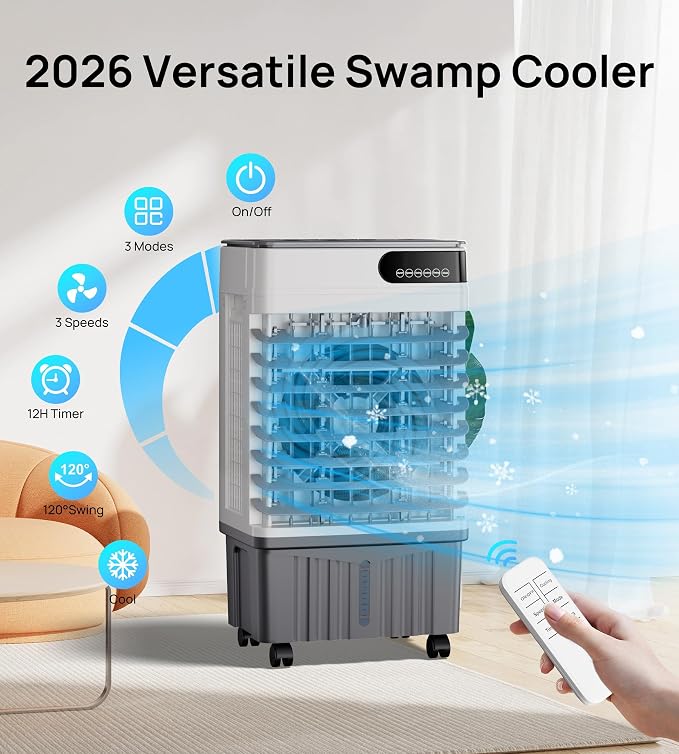 1800CFM Swamp Cooler,Evaporative Air Cooler with 5.3-Gal Water Tank,4 Ice Packs,Evaporative Cooler for Outdoor Patio Garage
