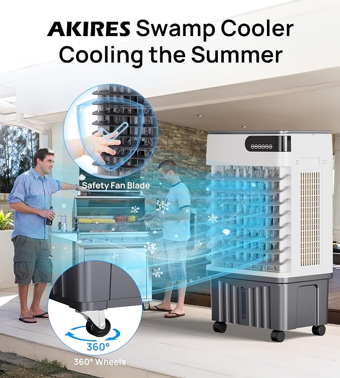 1800CFM Swamp Cooler,Evaporative Air Cooler with 5.3-Gal Water Tank,4 Ice Packs,Evaporative Cooler for Outdoor Patio Garage