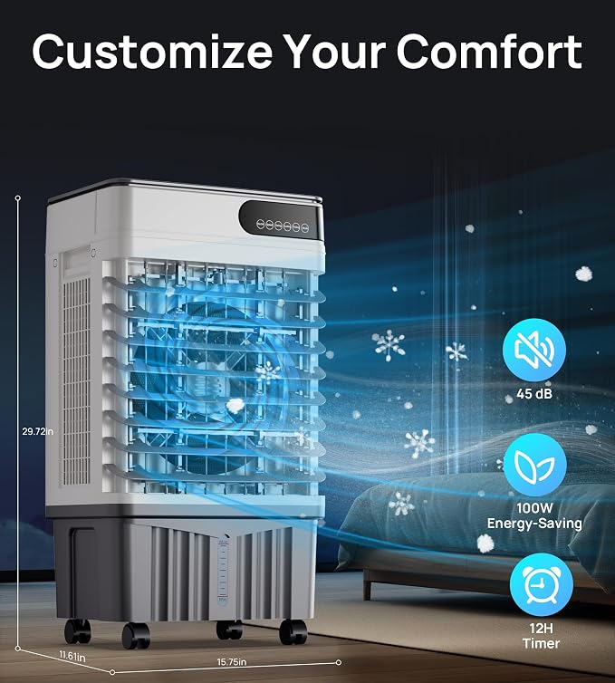 1800CFM Swamp Cooler,Evaporative Air Cooler with 5.3-Gal Water Tank,4 Ice Packs,Evaporative Cooler for Outdoor Patio Garage