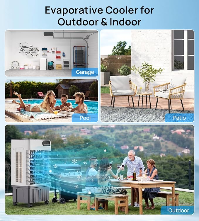 1800CFM Swamp Cooler,Evaporative Air Cooler with 5.3-Gal Water Tank,4 Ice Packs,Evaporative Cooler for Outdoor Patio Garage