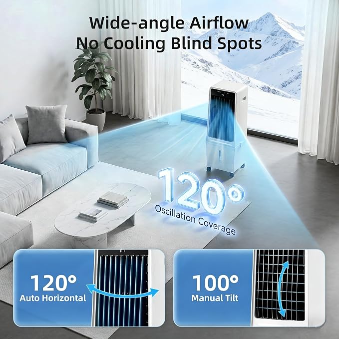1800CFM Windowless Portable Air Conditioners, Swamp Cooler with Ambient Light, 4 Gal Detachable Tank, Evaporative Air Cooler