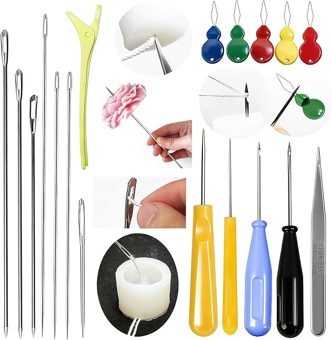 18PCS Candle Punch Tool Professional Candle Wick Needle for Silicone Molds and Candles,Hook Punch Needle Wick for
