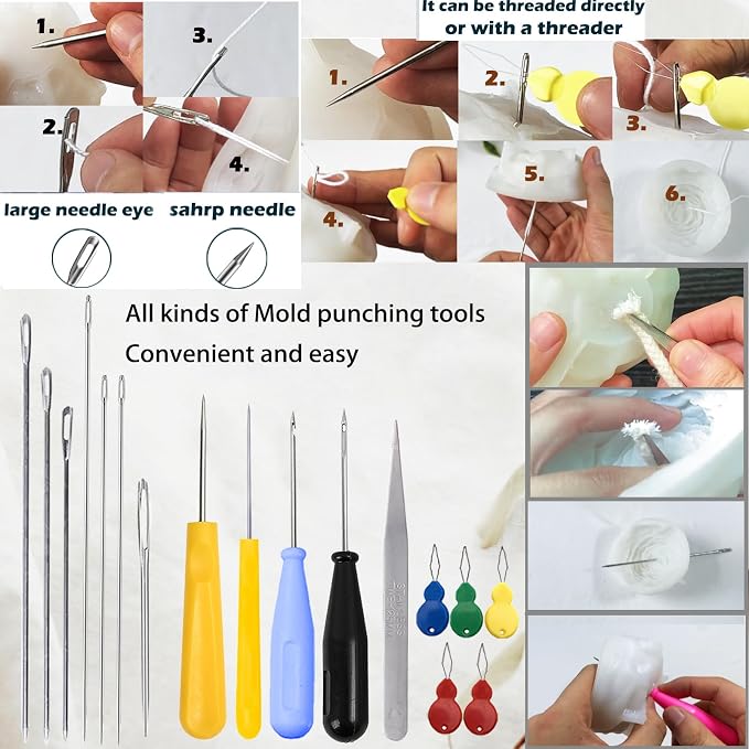 18PCS Candle Punch Tool Professional Candle Wick Needle for Silicone Molds and Candles,Hook Punch Needle Wick for