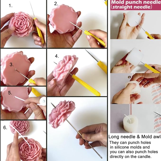 18PCS Candle Punch Tool Professional Candle Wick Needle for Silicone Molds and Candles,Hook Punch Needle Wick for