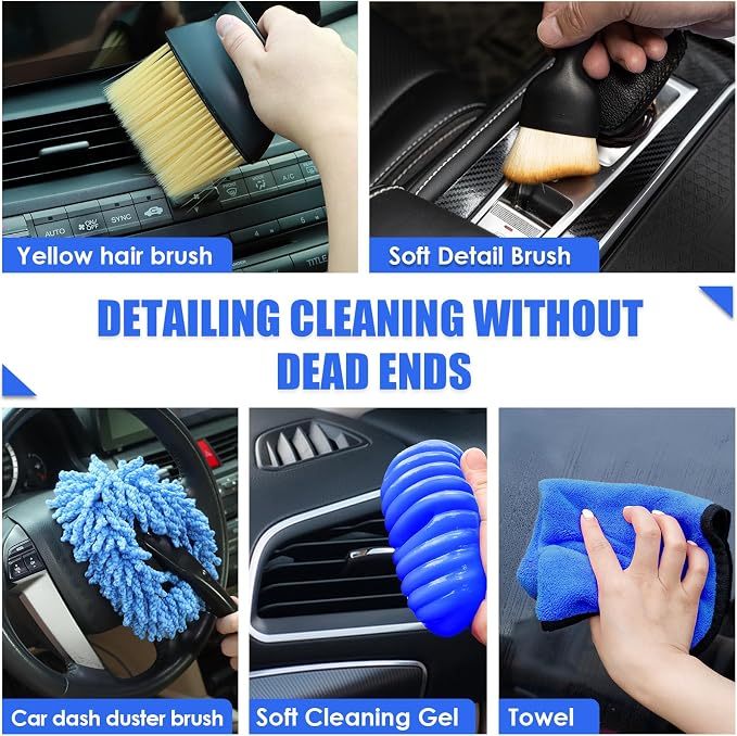 18PCS Car Cleaning Kit, Car Interior Detailing Kit with Blue High Power Handheld Vacuum, Detailing Brush Set, Windshield
