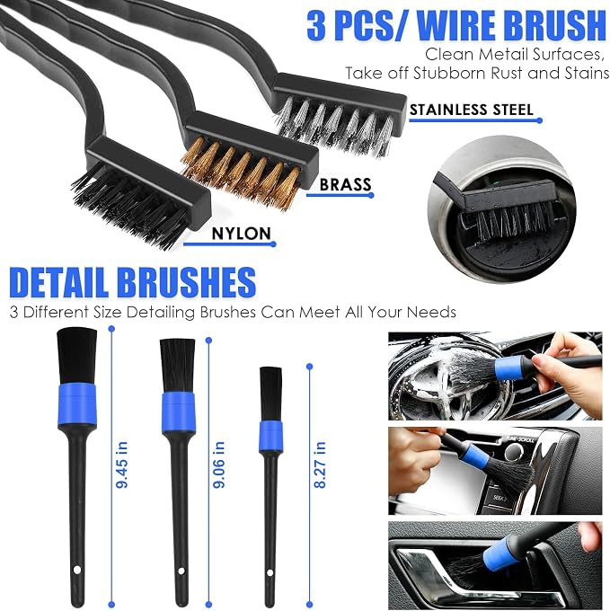 18PCS Car Cleaning Kit, Car Interior Detailing Kit with Blue High Power Handheld Vacuum, Detailing Brush Set, Windshield