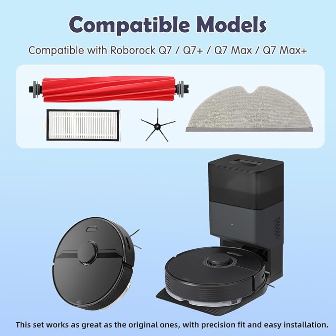 18Pcs Q7 Accessories Kit Replacement Compatible with Q7 / Q7+ / Q7 Max / Q7 Max+ Robot Vacuum, 2 Main Brush, 4 Mop