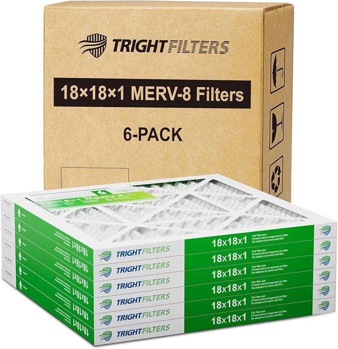 18x18x1 Air Filter 6 Pack, Durable MERV 8 Pleated Home HVAC AC Furnace Filters, Lightweight Compact Air Conditioner Filter