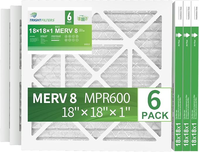 18x18x1 Air Filter 6 Pack, Durable MERV 8 Pleated Home HVAC AC Furnace Filters, Lightweight Compact Air Conditioner Filter