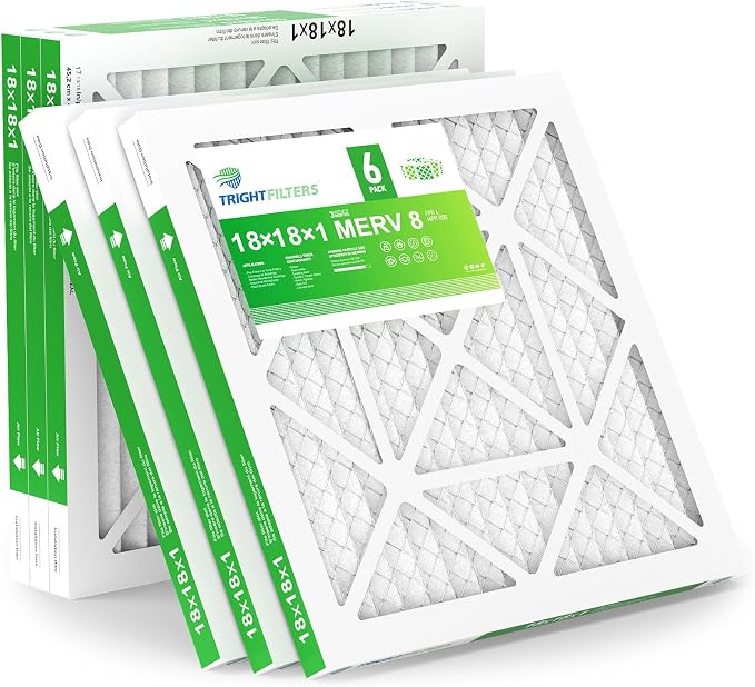18x18x1 Air Filter 6 Pack, Durable MERV 8 Pleated Home HVAC AC Furnace Filters, Lightweight Compact Air Conditioner Filter