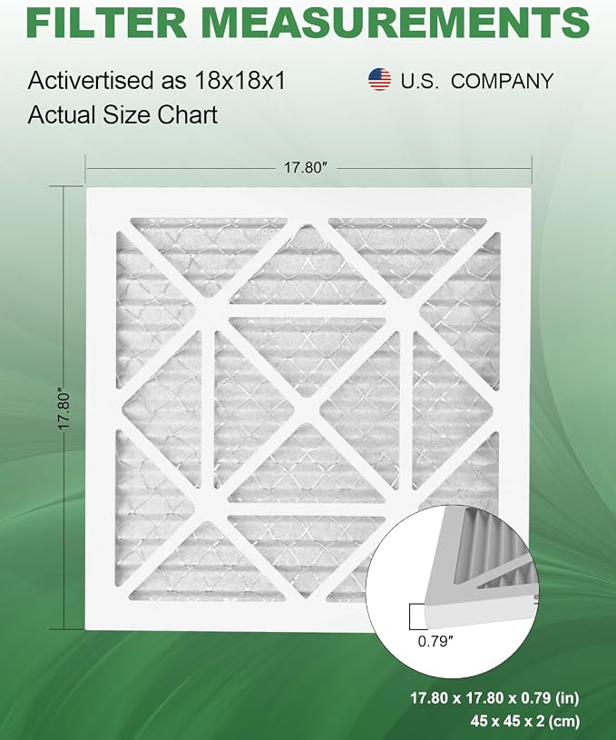 18x18x1 Air Filter 6 Pack, Durable MERV 8 Pleated Home HVAC AC Furnace Filters, Lightweight Compact Air Conditioner Filter