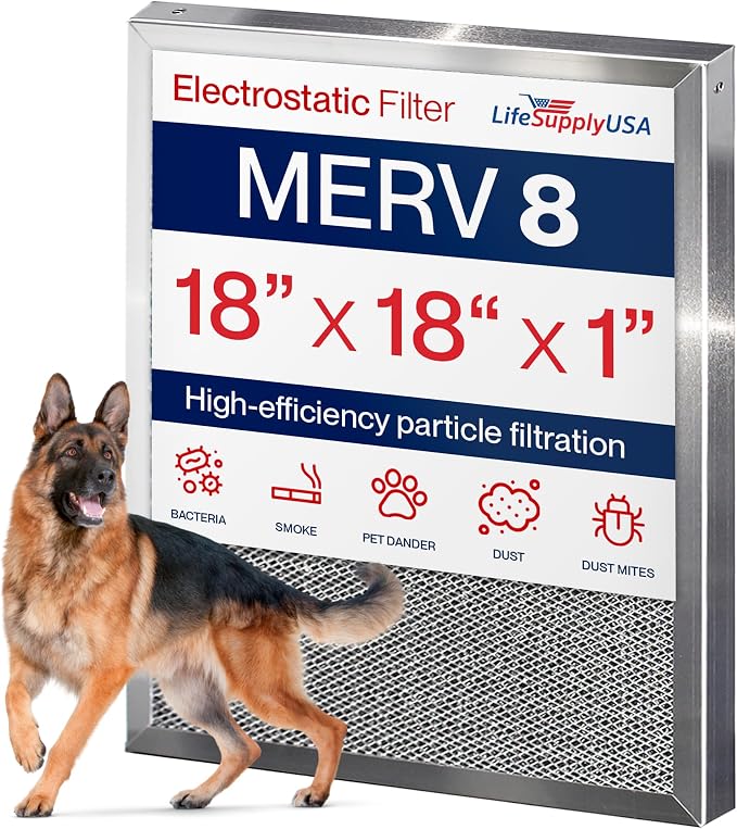 18x18x1 Electrostatic Air Filter, MERV 8, Washable, Reusable Furnace AC/HVAC Filter, Energy Saving, Easy to Clean, product