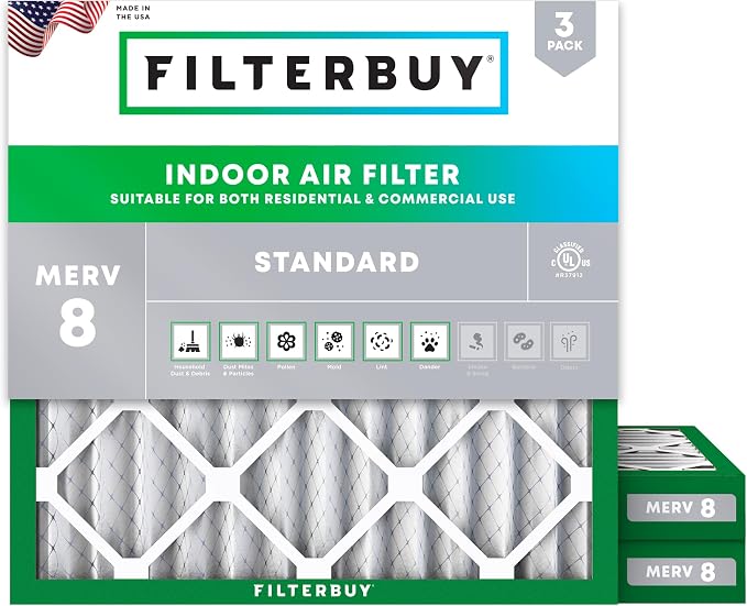 18x18x2 Air Filter MERV 8 Essential Dust & Allergy Defense (3-Pack), Electrostatic Pleated HVAC AC Furnace
