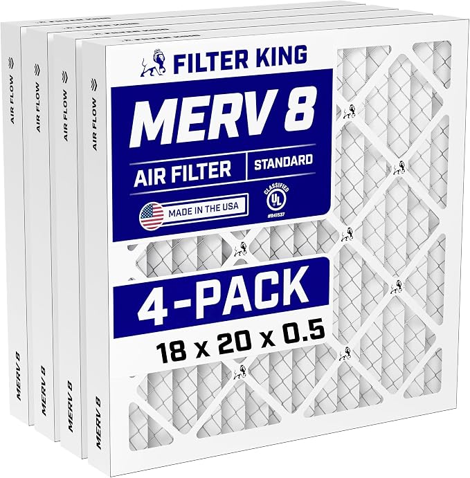 18x20x0.5 Air Filter (MERV 8) (4-Pack) Dust & Allergy Control AC Furnace Filters, MADE IN USA, HVAC, Pleated, Electrostatic