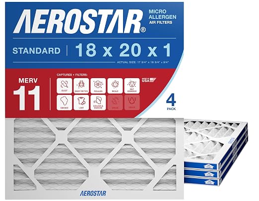 18x20x1 MERV 11 - 4 Count - Pleated HVAC, Furnace & Air Conditioner Filters - Removes Dust, Cold & Flu Germs, Lint, Mold