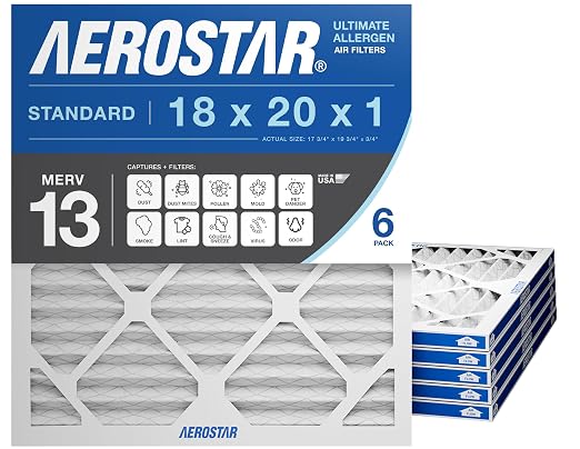 18x20x1 MERV 13 Pleated Air Filter, AC Furnace Air Filter, 6-Pack (Actual Size: 17 3/4" x 19 3/4" x 3/4"), product image