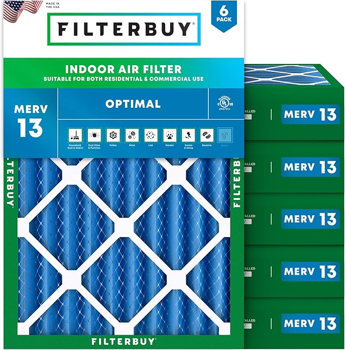 18x20x4 Air Filter MERV 13 Optimal Smoke & Allergy Defense (6-Pack), Electrostatic Pleated HVAC AC Furnace