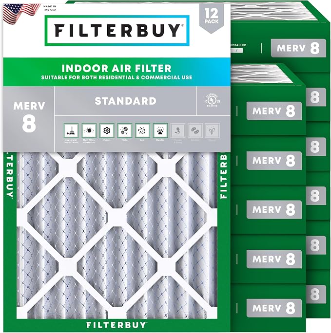 18x20x4 Air Filter MERV 8 Essential Dust & Allergy Defense (12-Pack), Electrostatic Pleated HVAC AC Furnace