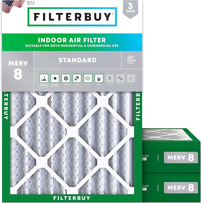 18x20x4 Air Filter MERV 8 Essential Dust & Allergy Defense (3-Pack), Electrostatic Pleated HVAC AC Furnace