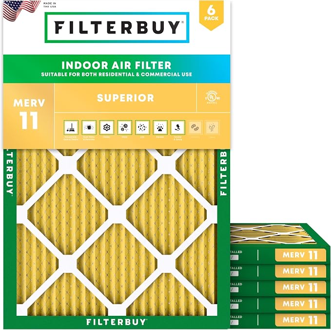 18x22x1 Air Filter MERV 11 Superior Pet & Allergy Defense (6-Pack), Electrostatic Pleated HVAC AC Furnace