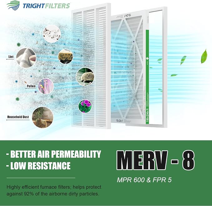 18x24x1 Air Filter 4 Pack, MERV 8 Pleated Dust Defense Air Filters Replacement for Air Conditioner & Furnace, alternate