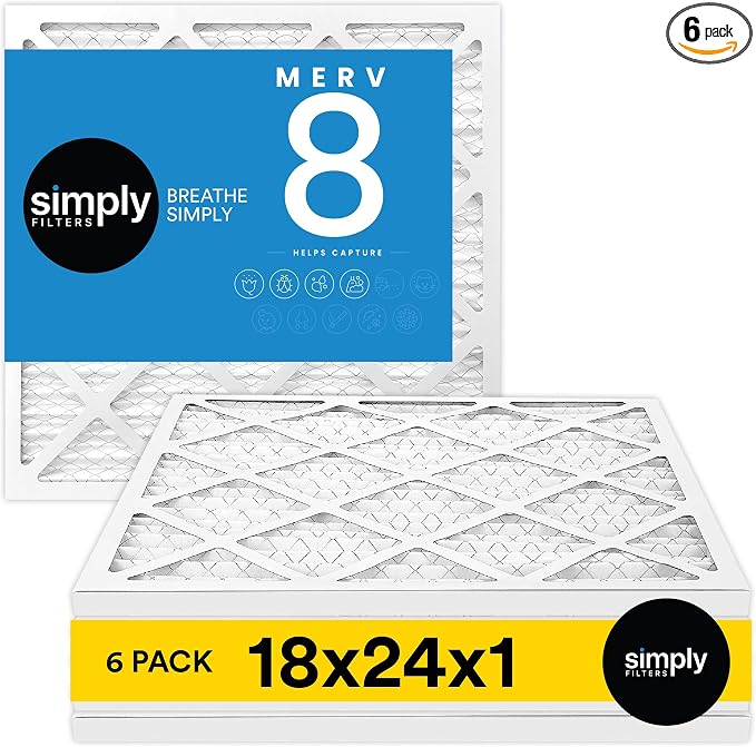 18x24x1 Air Filter, Merv 8, 6 Pack, For Home AC Furnace & HVAC (Actual Size: 17.75"x23.75"x0.75") DUST, Pet, & Allergy