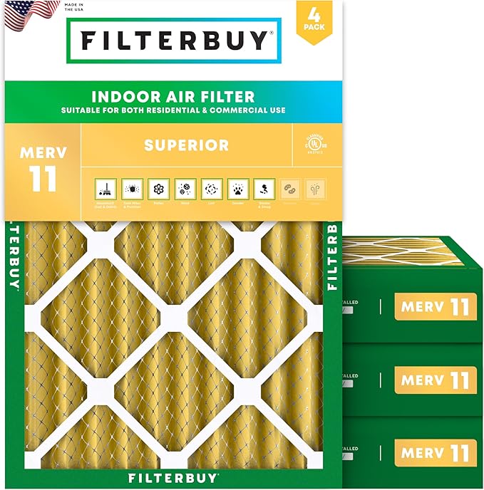 18x24x4 Air Filter MERV 11 Superior Pet & Allergy Defense (4-Pack), Electrostatic Pleated HVAC AC Furnace Filters Replacement