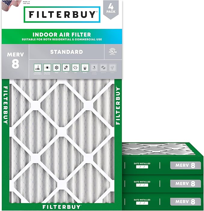 18x30x2 Air Filter MERV 8 Essential Dust & Allergy Defense (4-Pack), Electrostatic Pleated HVAC AC Furnace Filters