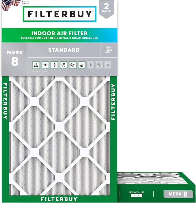 18x30x2 Air Filter MERV 8 Essential Dust & Allergy Defense (2-Pack), Electrostatic Pleated HVAC AC Furnace Filters