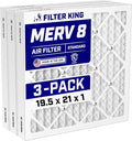 19.5x21x1 Air Filter (MERV 8) (3-Pack) Dust & Allergy Control AC Furnace Filters, MADE IN USA, HVAC, Pleated