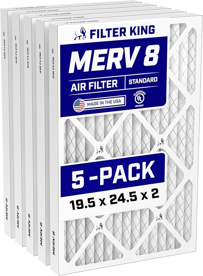 19.5x24.5x2 Air Filter (MERV 8) (5-Pack) Dust & Allergy Control AC Furnace Filters, MADE IN USA, HVAC, Pleated, Electrostatic