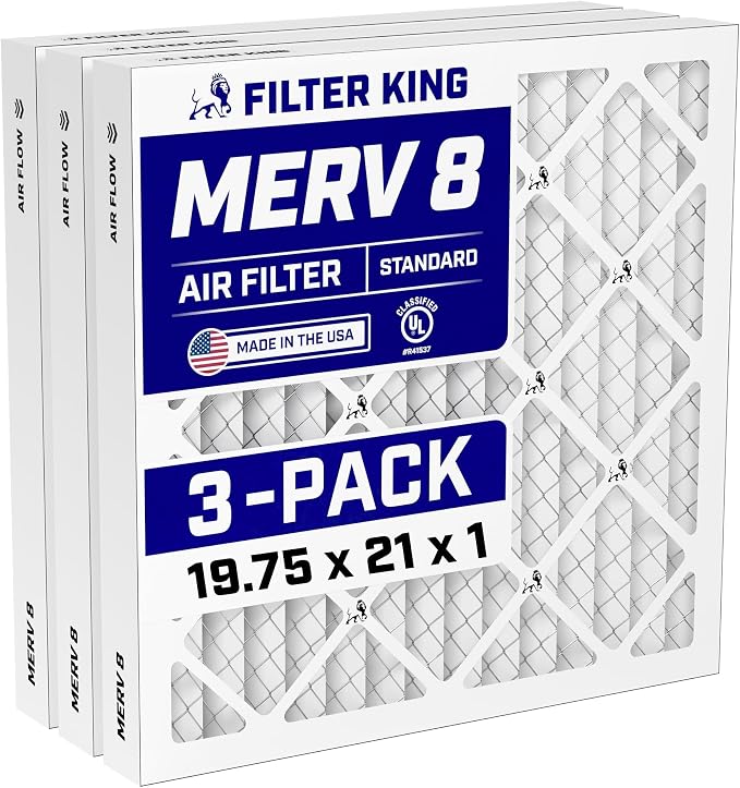 19.75x21x1 Air Filter (MERV 8) (3-Pack) Dust & Allergy Control AC Furnace Filters, MADE IN USA, HVAC, Pleated