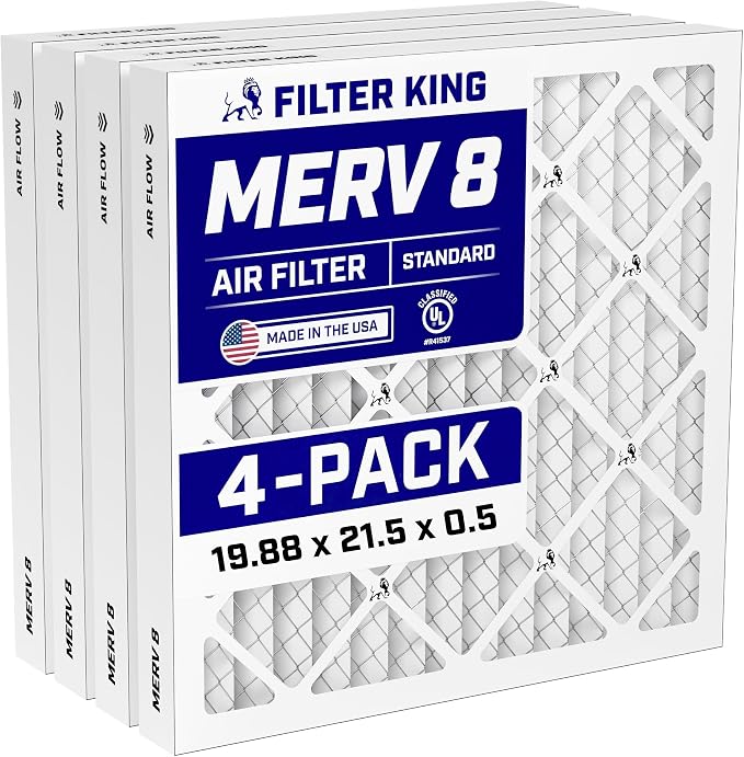 19.88x21.5x0.5 Air Filter (MERV 8) (4-Pack) Dust & Allergy Control AC Furnace Filters, MADE IN USA, HVAC, Pleated