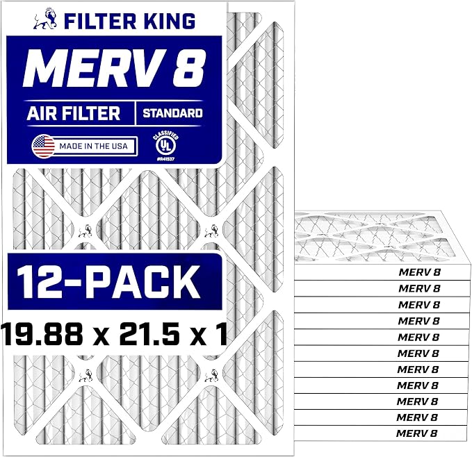 19.88x21.5x1 Air Filter (MERV 8) (12-Pack) Dust & Allergy Control AC Furnace Filters, MADE IN USA, HVAC, Pleated, product