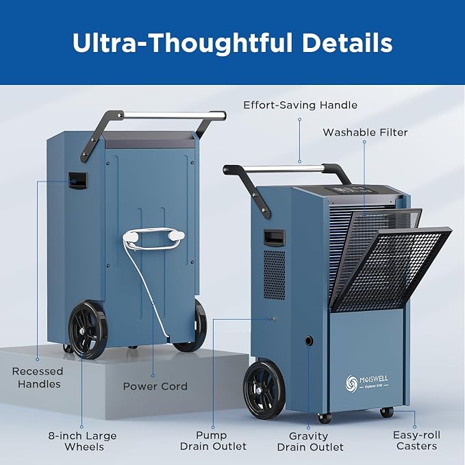 190 Pints Commercial Dehumidifier with Pump Portable Industrial Heavy Duty Moisture Removal Dehumidifiers for Basements with