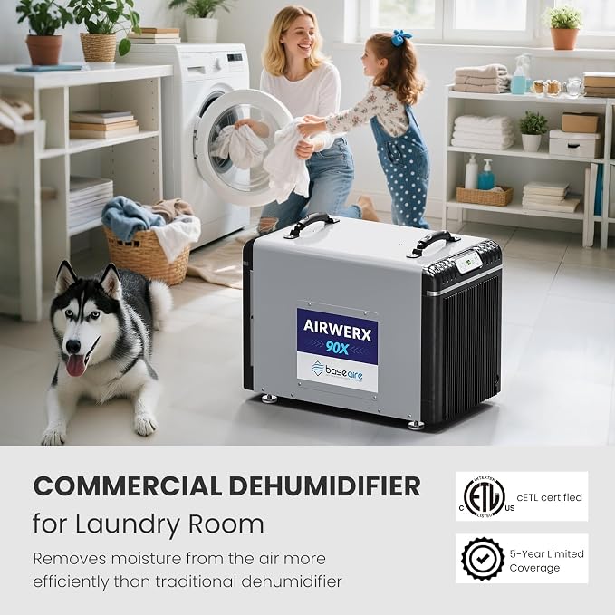 198 Pints Dehumidifier with Pump for Crawl Space, Basement, Portable AirWerx90X Commercial Dehumidifier for Whole Home