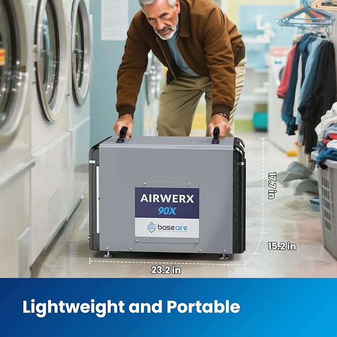 198 Pints Dehumidifier with Pump for Crawl Space, Basement, Portable AirWerx90X Commercial Dehumidifier for Whole Home