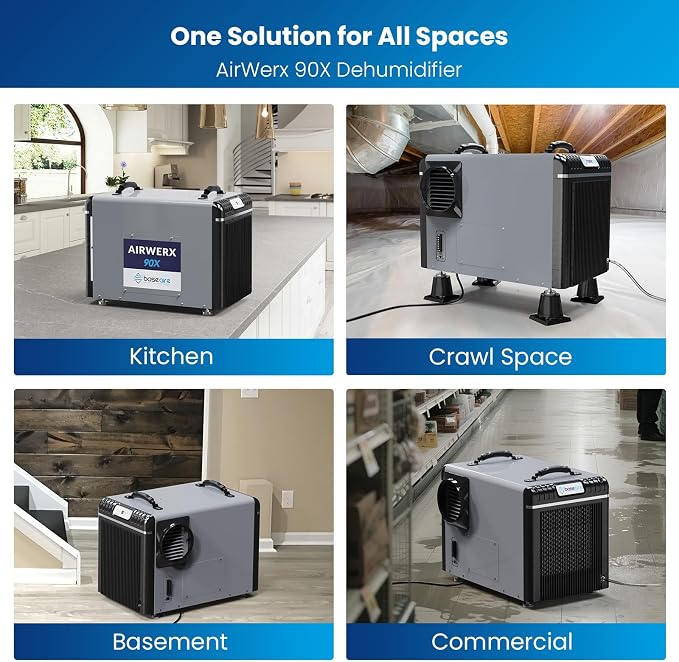 198 Pints Dehumidifier with Pump for Crawl Space, Basement, Portable AirWerx90X Commercial Dehumidifier for Whole Home