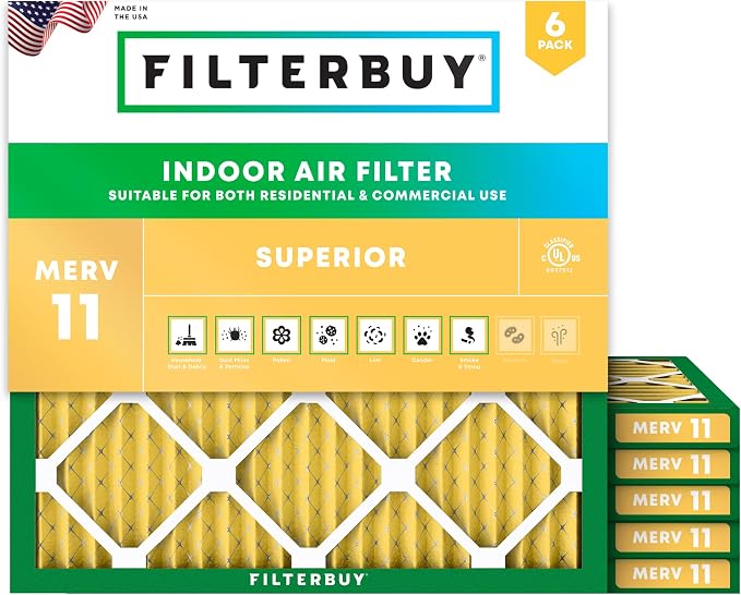 19x19x1 Air Filter MERV 11 Superior Pet & Allergy Defense (6-Pack), Electrostatic Pleated HVAC AC Furnace