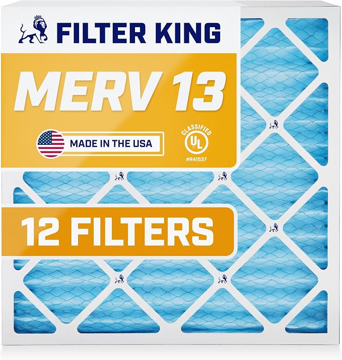 19x19x1 Air Filter (MERV 13) (12-Pack) Dust & Allergy Control AC Furnace Filters, MADE IN USA, HVAC, Pleated, Electrostatic