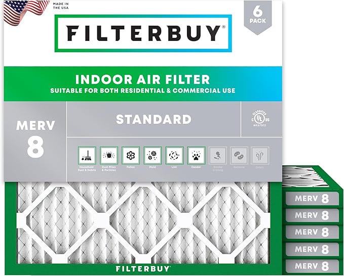19x19x1 Air Filter MERV 8 Essential Dust & Allergy Defense (6-Pack), Electrostatic Pleated HVAC AC Furnace